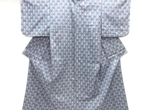 アンティーク　縞に抽象模様織り出し手織り紬単衣着物